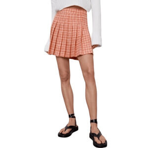 Zara Orange Tweed Pleated y2k Mini Skirt Women’s size M